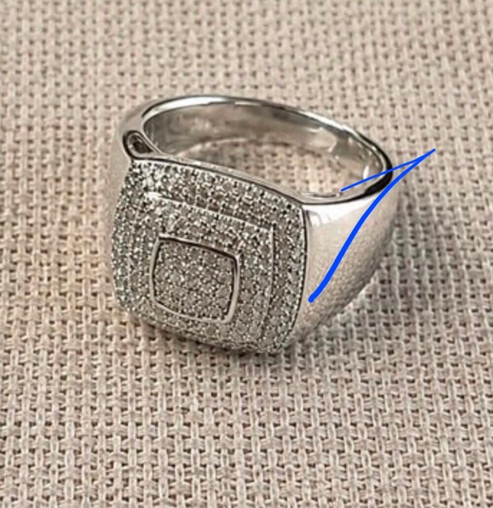 ​Men's Iced Out Cluster Ring White Gold Finish Square Statement Hip Hop Jewelry